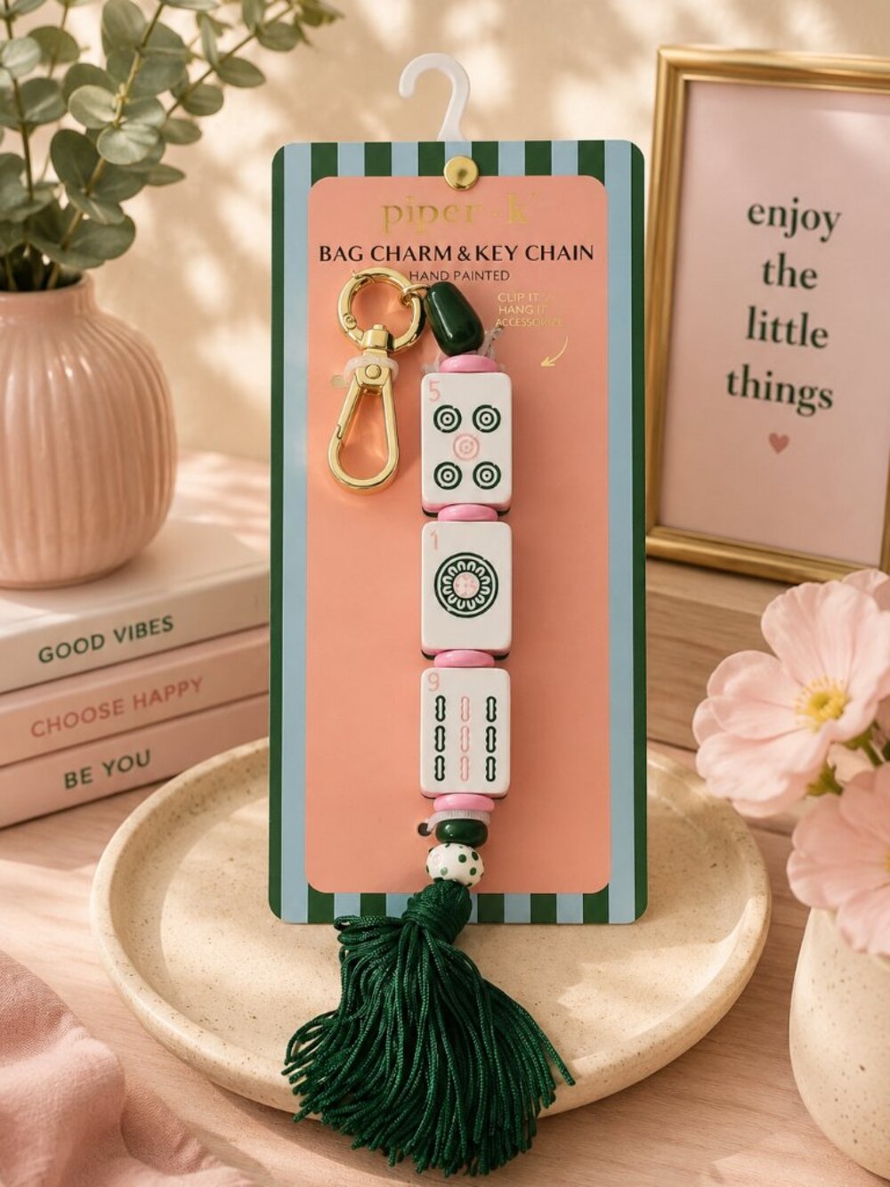 Piper K Whimsical Mahjong Game Tile Keychain & Bag Charm NWT